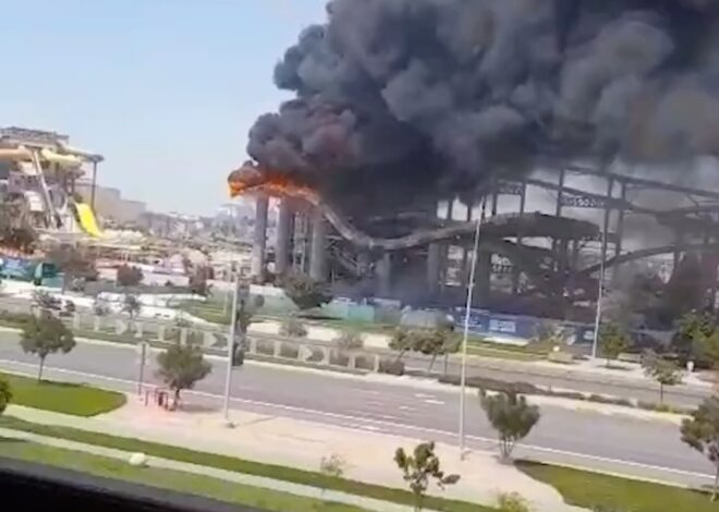 В Абу-Даби сильный пожар: загорелся аквапарк Yas Waterworld.